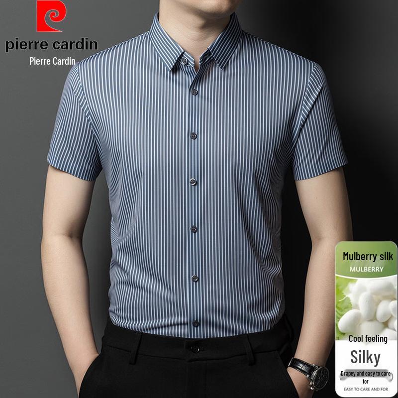 Pierre Cardin Men s Premium Silk Blend Short Sleeve Striped Casual Shirt 105