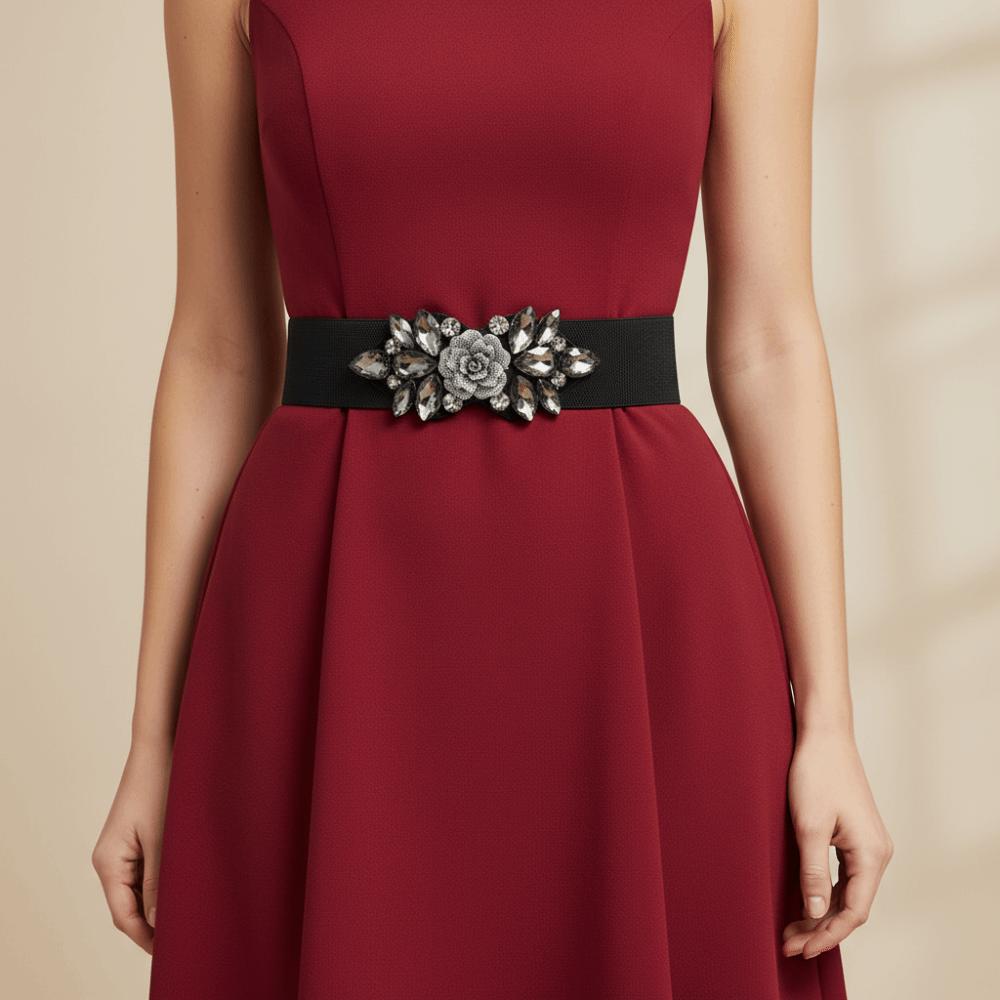 Wide Elastic Cummerbunds Rose Flower Rhinestone Waist Belt Personality Women Waistband  Sweater