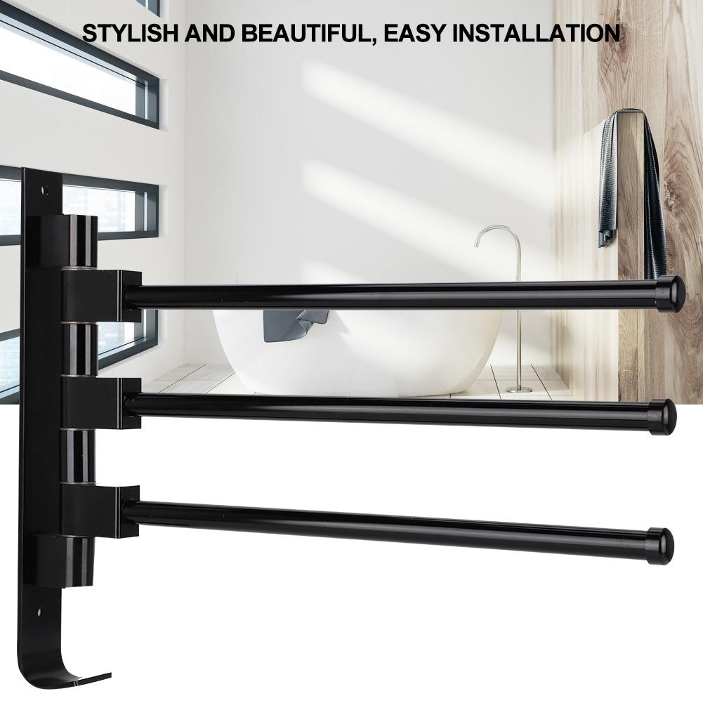 Home Hotel Badezimmer Raum Aluminium Beweglich Mehrfachstangen Handtuchhalter Halter AufbewahrungsorganisatorSchwarz 3