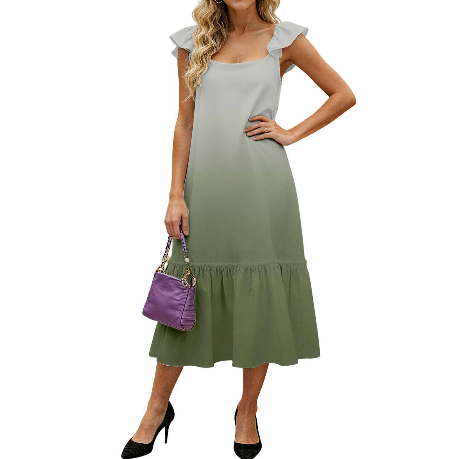 

Женское модное свободное платье-миди с оборками, летящими рукавами и градиентом S