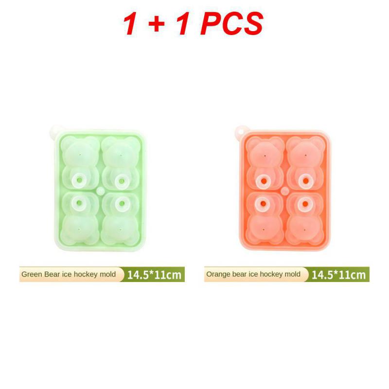 4 Grid Silicone Ice Cream Maker Mold Create Cute Teddy Bear Shape Ice Block Mold With Lid Summer Household Kitchen Accessories