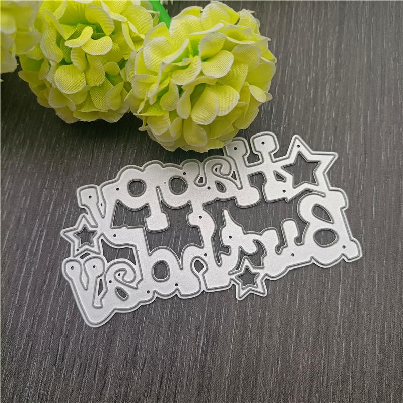 Stampo per goffratura Stampo per fustelle in metallo Stampo per buon compleanno e foglie rotonde Fustelle Coltello Punzonatura Stampo per carta Stencil Lettere per album artigianali