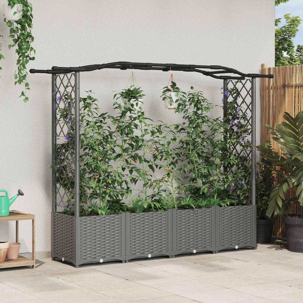 Elevated Planter with Trellis and Hanging Roof Light Grey 204 X 40 X 141 Cm PP