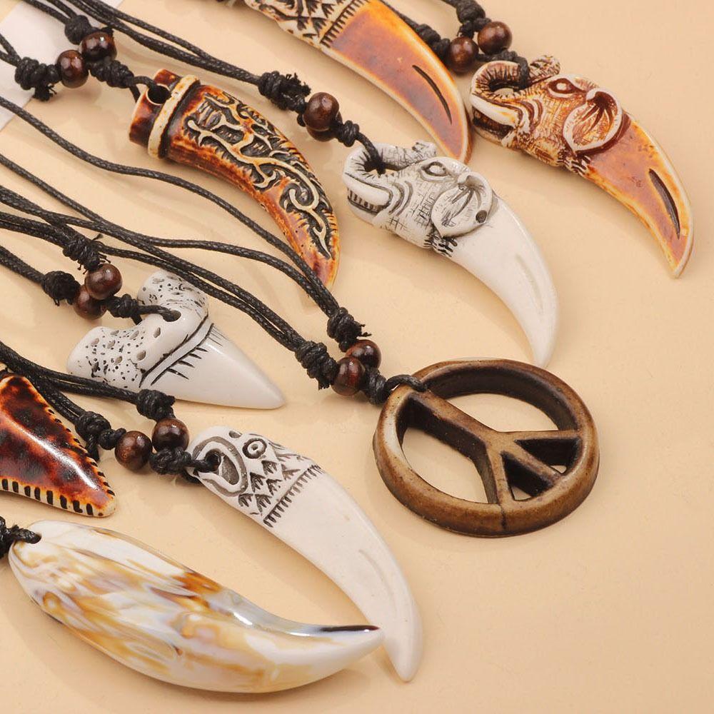 Ethnic style Shark Tooth Necklace Resin Tribal Style Pendant Gifts Sweater Chain