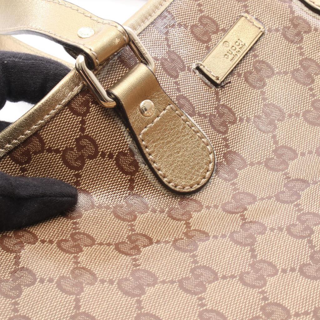 Used GUCCI GG Crystal Tote Bag 189896 PVC Coated Canvas Leather Beige Brown Gold Used Women