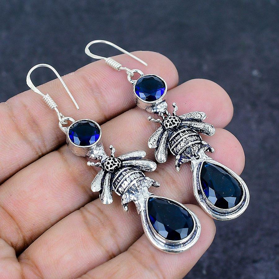 London Blue Topaz Gemstone 925 Sterling Silver Earring 2.56"