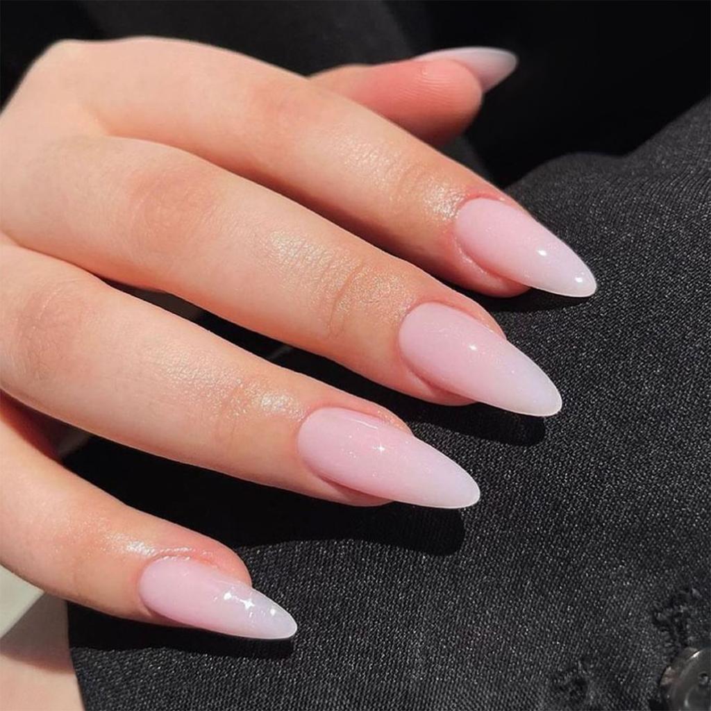 24 Pcs Wine Red Almond Press On Nails Medium Length Full Cover False Nail Tips Simple Wearable Manicure