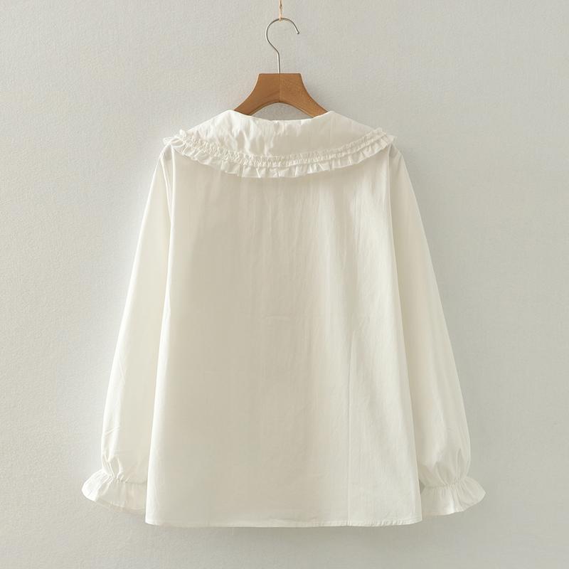 2024 Fall Collection: Women's Versatile Artistic Pure Cotton White Shirt with Big Collar, Long Sleeves, Accordion Pleats, and Tie-up Design
