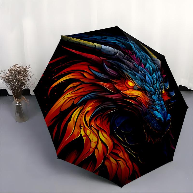 1pc Dragon Fantasy Fashionable Automatic Opening/Closing Folding Umbrella with 8 Bones, Windproof Portable, Daily Use041