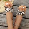 Fashion Leopard Flat Slippers for Women Metal Buckle Decor Thick Sole Non Slip Beach Slippers 2025 Summer Light Comfort Platform Slides