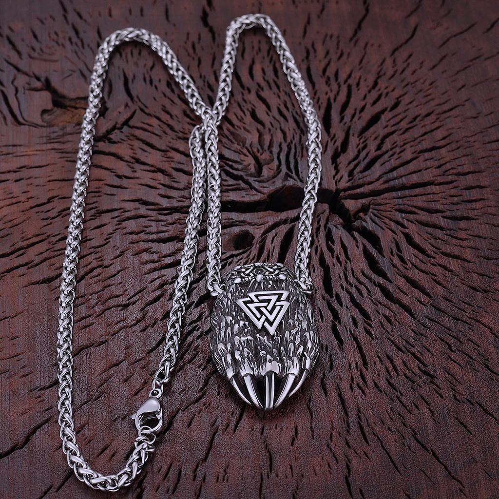 Stainless Steel Vikings Trinity Wolf Claw Necklace Gold Steel Color Nordic Animal Bear Paw Rune Amulet Pendant Jewelry Gift