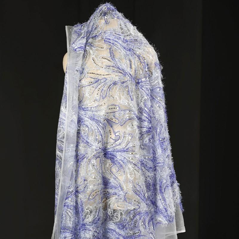 Beads Feather Fringe Sequins Mesh Fabric Texture Mesh Lace Dress Designer Fabric Gauze Material DIY Wedding Dress Craft Clothing