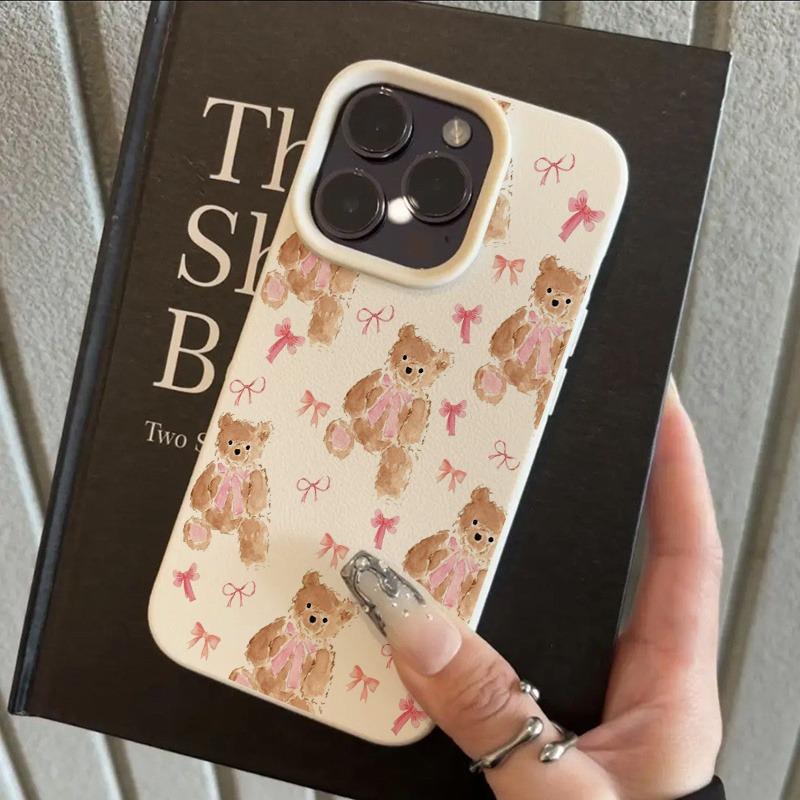 Adorable Pink Bow Bear Design TPU Case for iPhone 17 Pro Max 16 Plus 15 14 13 12 11 XS XR X 16E 17 Air Shockproof Soft TPU Cover