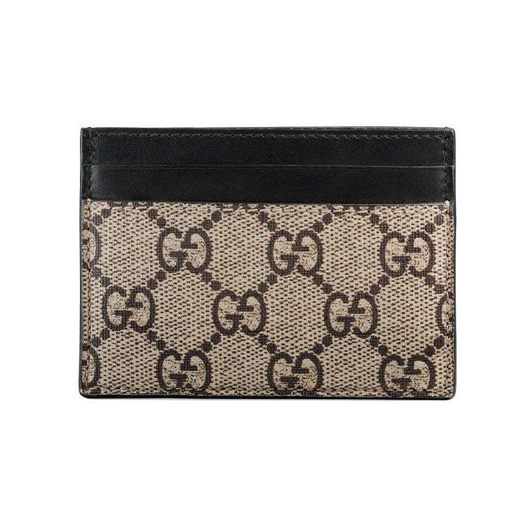 Gucci Bee Print Logo Canvas And Leather Trim Card Holder Men Card Holder Ebony Black 451277-K5T1N-8666