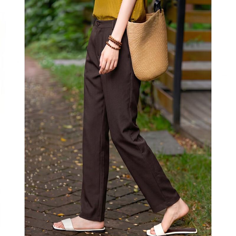 Women s Cotton Linen Blend Casual Straight-Leg Trousers L