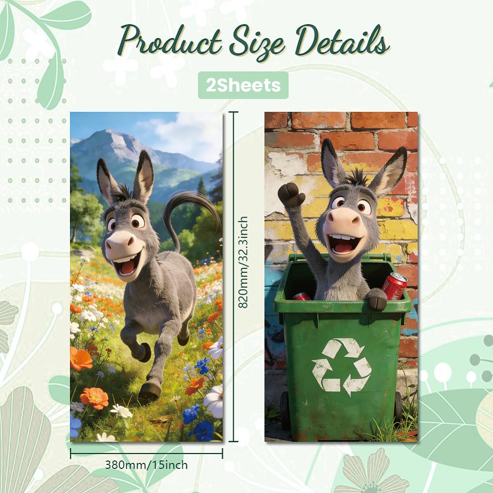 PVC Stickers Self-adhesive Decorative Stickers Decals for Trash Decoration Donkey 820x380mm 2pcs/set