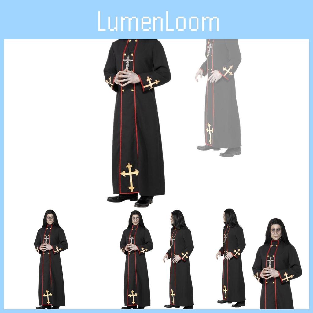 Atemberaubendes schwarzes Polyester-Priesterkostüm für Halloween-Partys und Cosplay-Events