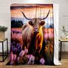 Highland Cow In Lavender Field Print Blanket Soft and Cozy Perfect for the Living Room Bed Sofa or a Nap,gift