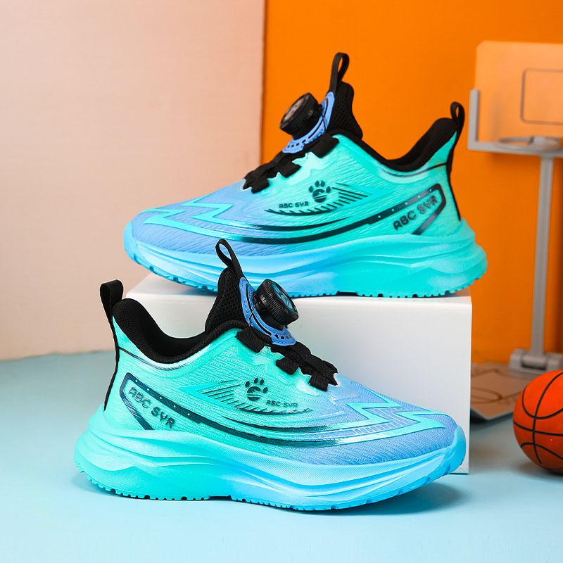 Children's Sports Shoes Mesh Breathable New Boys Button Running Shoes for Students Spring and Autumn Lightweight Wear-resistant Running Shoes
