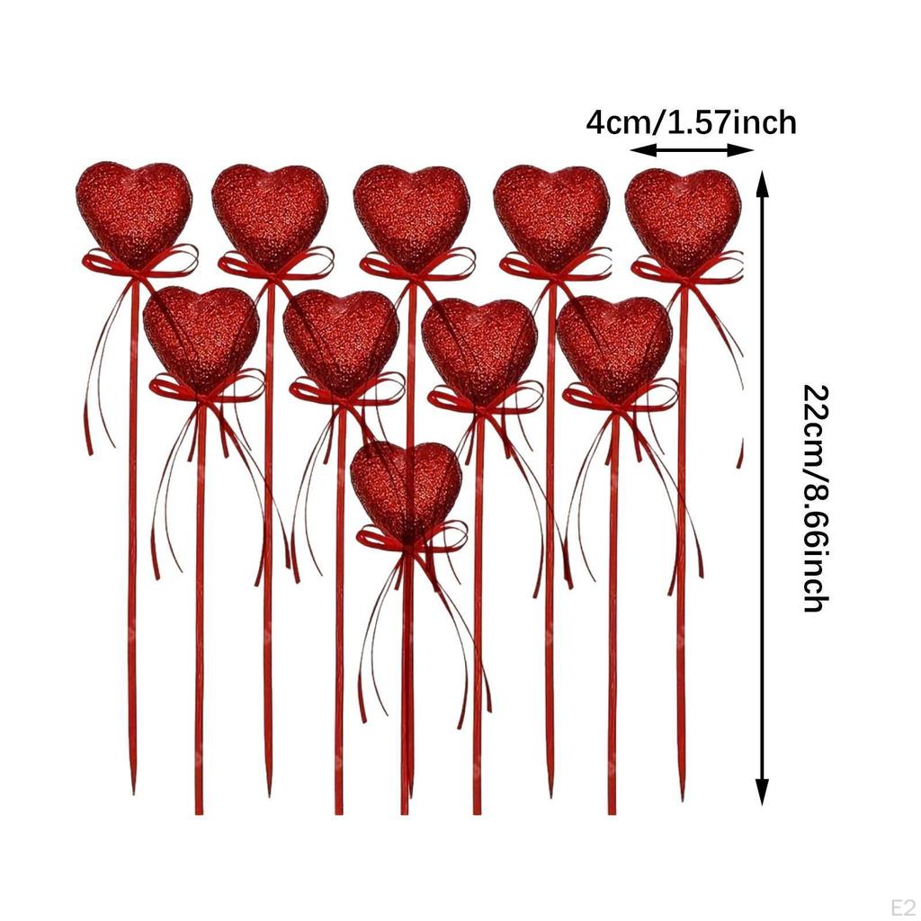 10Pcs Heart Picks Cupcake Toppers Birthday Red Festival DIY Project Handcrafts Cake Inserts