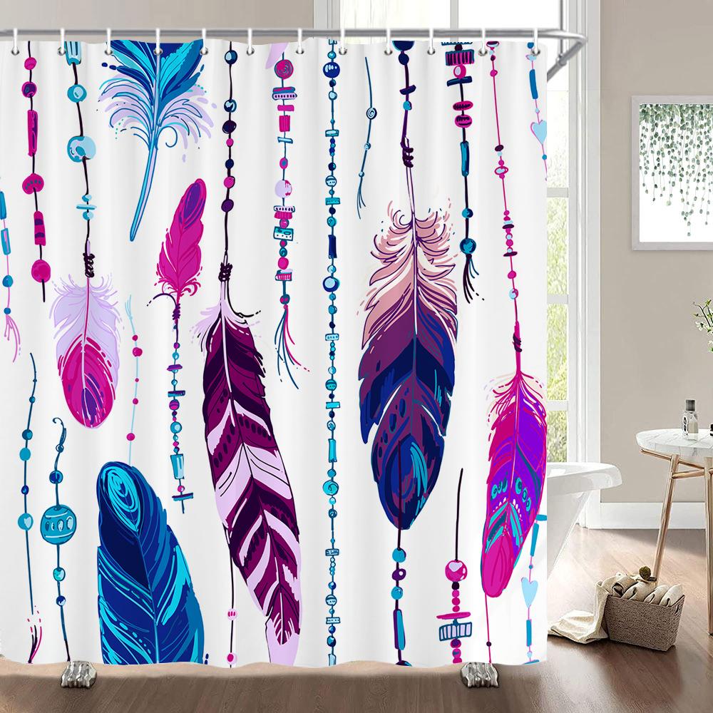 Beautiful Colorful Feather Shower Curtain,Simple And Fashionable Waterproof Home Bathroom Decor Shower Curtain 180X200Cm