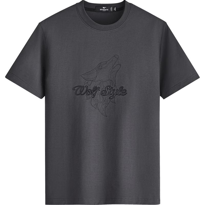 Qipilang Men s 7A Anti-bacterial Cool-Feel Wolf Head Embroidered Short-Sleeve T-Shirt 170/88A