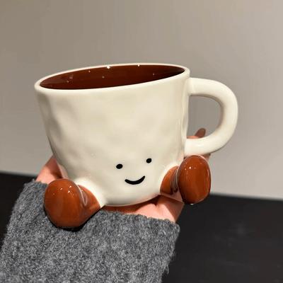 Cute Caramel Mug with Smiling Face! Lightweight Porcelain Cup for Coffee & Office. Luxury Design, Perfect Gift!