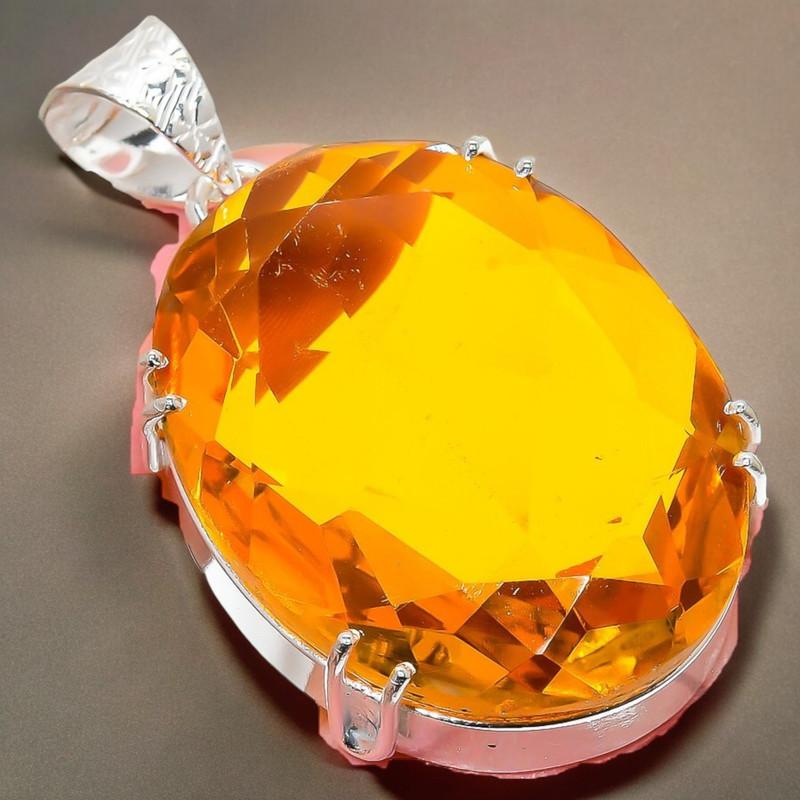 Honey Topaz Gemstone Handmade 925 Sterling Silver Jewelry Pendant 2.17" AH-783