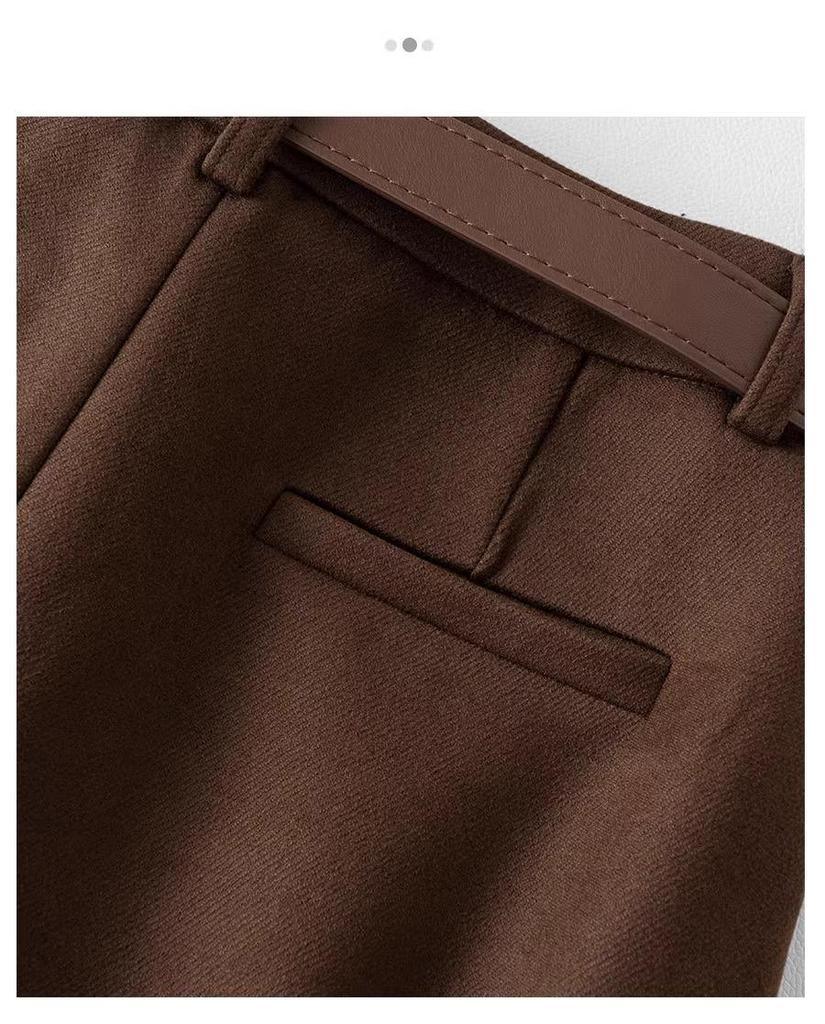 Khaki Woolen A-Line Booty Shorts: Women's Casual Wide-Leg Pants for Autumn/Winter 2024 Fashion