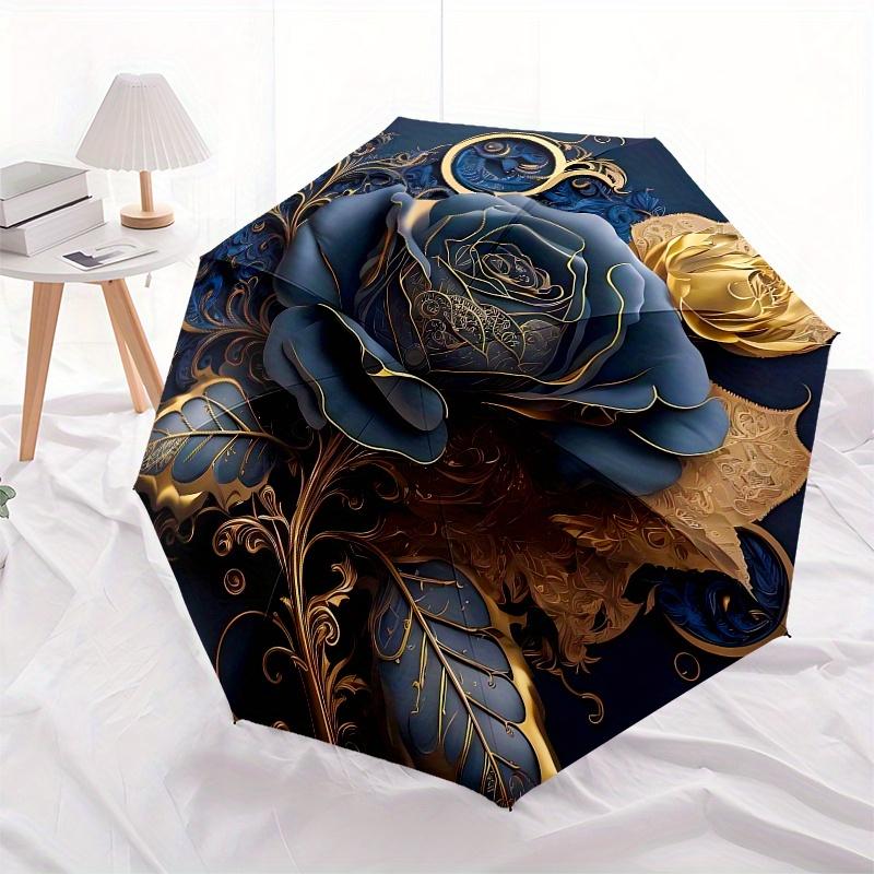 Elegant Blue Rose Wall Art Decor - LuxuryFloral Painting for Home Interior DesignUmbrella, Portable 3-Fold Compact Umbrella for Men & Women Gift