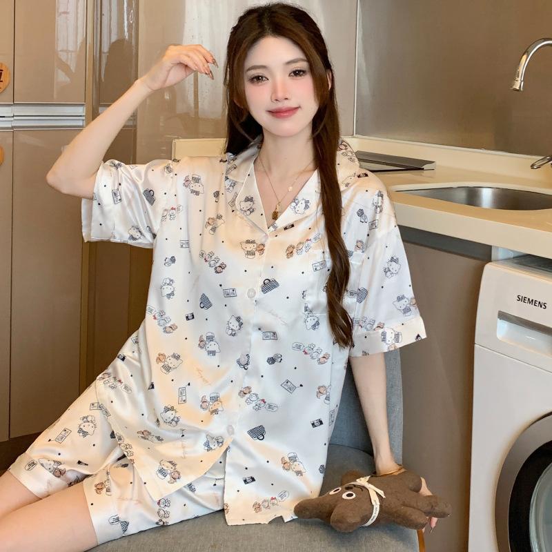 Celebrities Wear The Same Short-Sleeved Pajamas In Summer, Thin Lapel High-End Striped Loungewear