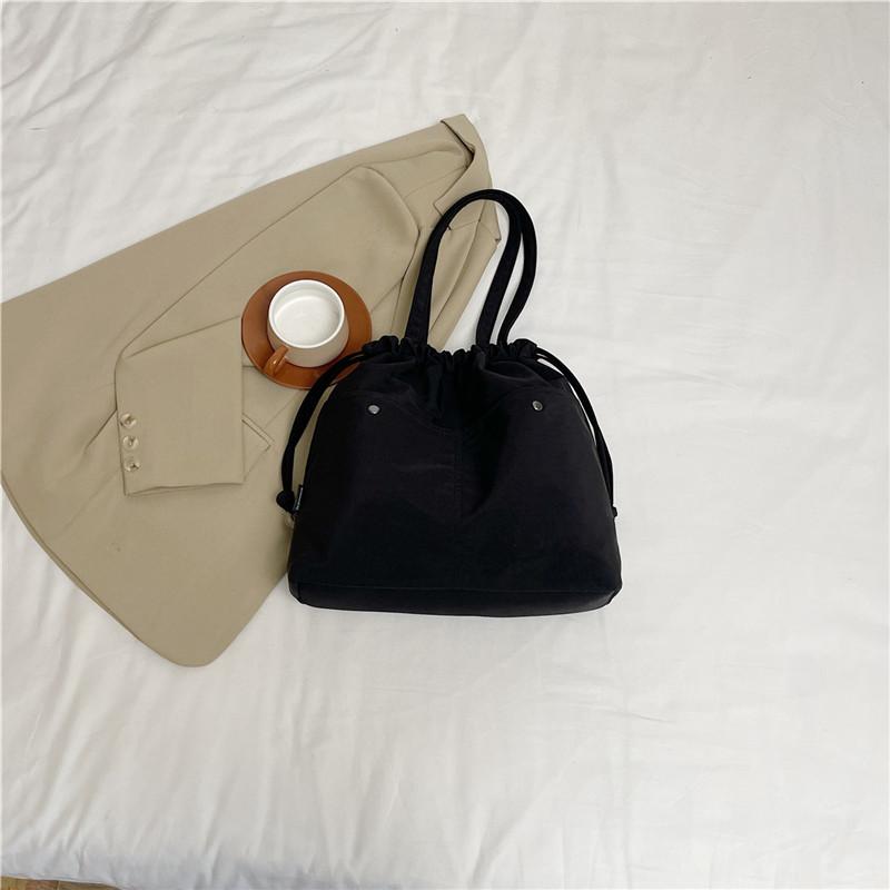 Casual Solid Color Large-capacity Textured Tote Bag 2025 New Shoulder Bag Student Casual Cloth Bag Ins Niche Bag