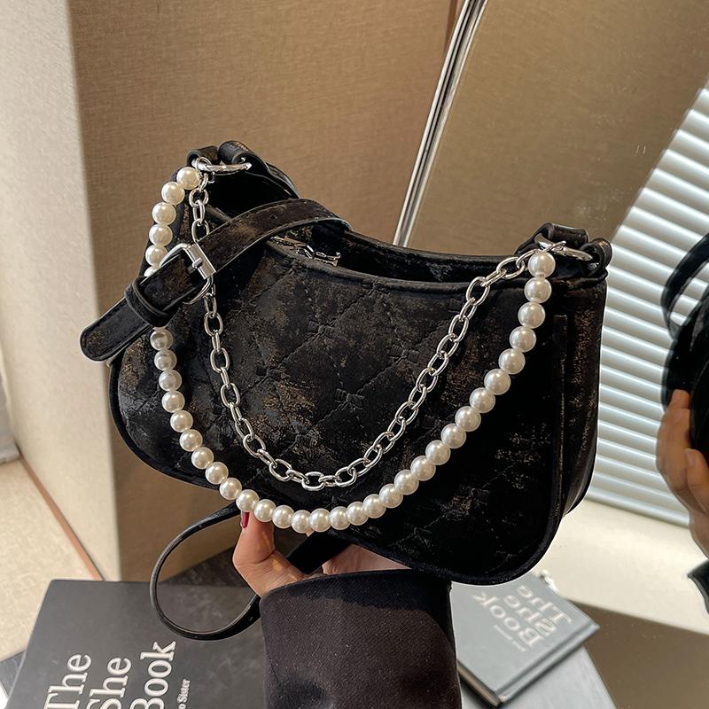Women's Shoulder Bag  Spring Summer New Beadding Underarm Bags Temperament Versatile Chain Crossbody Bag Party Handbags