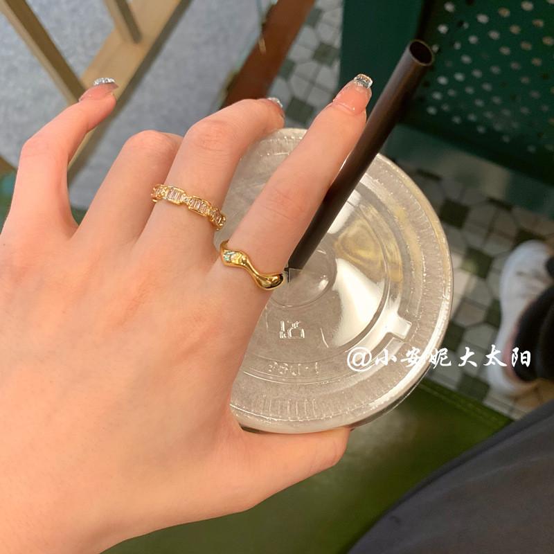 Wave Gold Trendy Design Ring Set For Women Adjustable Open Ring With Highend Cz Stone Inlay Fashionable Jewelry