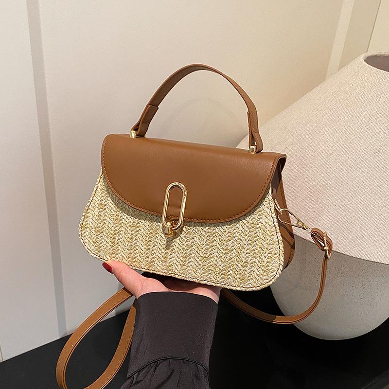 Holiday Style Woven Women's Bag Korean Version Messenger Bag Fashion Bag Texture Small Square Bag Handmade Straw Bag Styling Small Bag