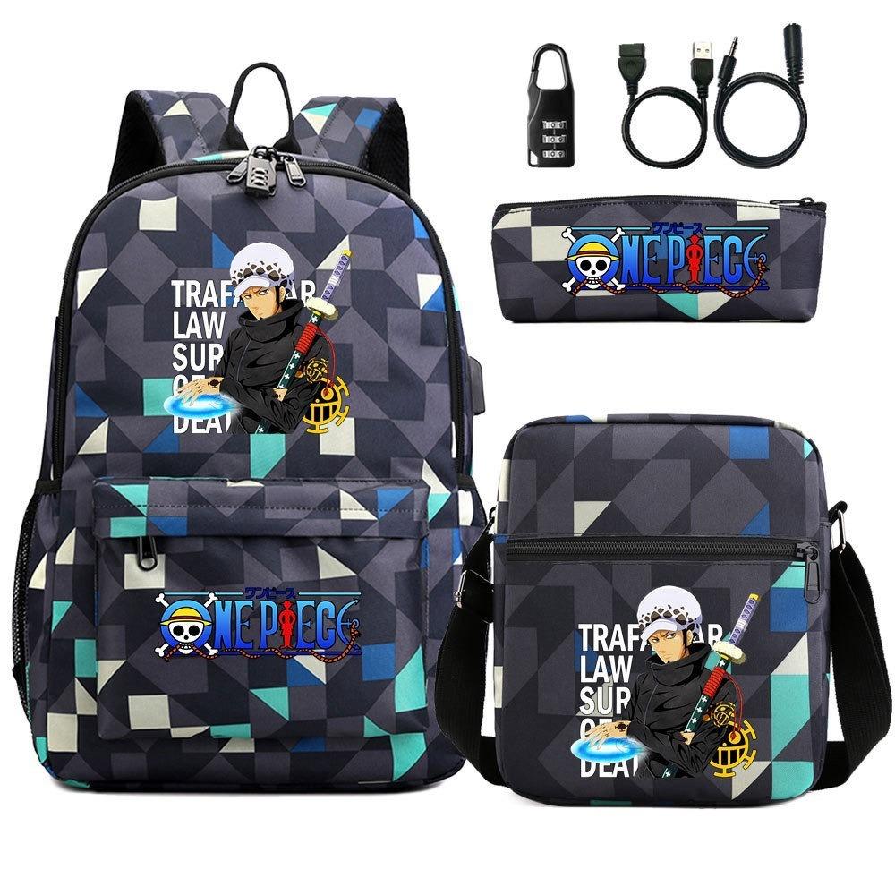 Riman Zaino con lucchetto USB ONE PIECE borsa a tracolla borsa da scuola per studenti astuccio set da tre pezzi uomo e donna