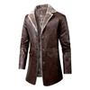 European Men's Mid-Length Leather Jacket with Velvet Lapel - Autumn/Winter Business Coat