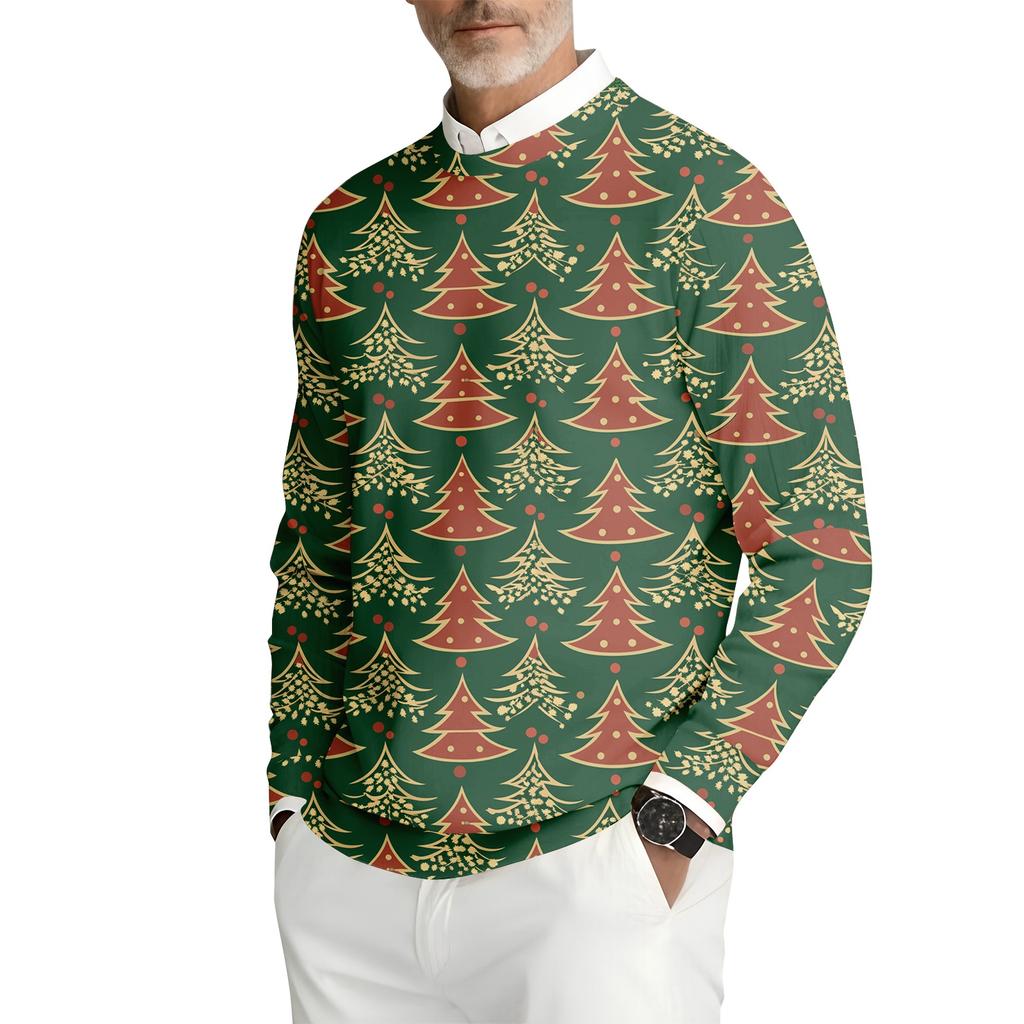 Men's Printed Round Neck Long Sleeve Ribbed Knit Sweatshirt