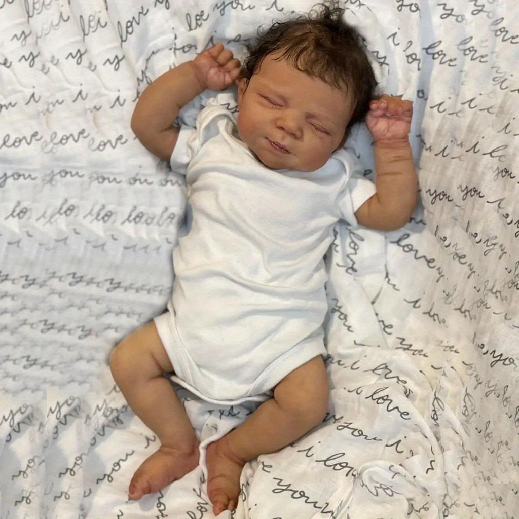 BZDOLL 48cm 19inch Reborn Baby Vinyl Asleep Black Skin Doll Soft Touch Cloth Body Newborn Bebe Girl Toy for Kids Gift Lifelike