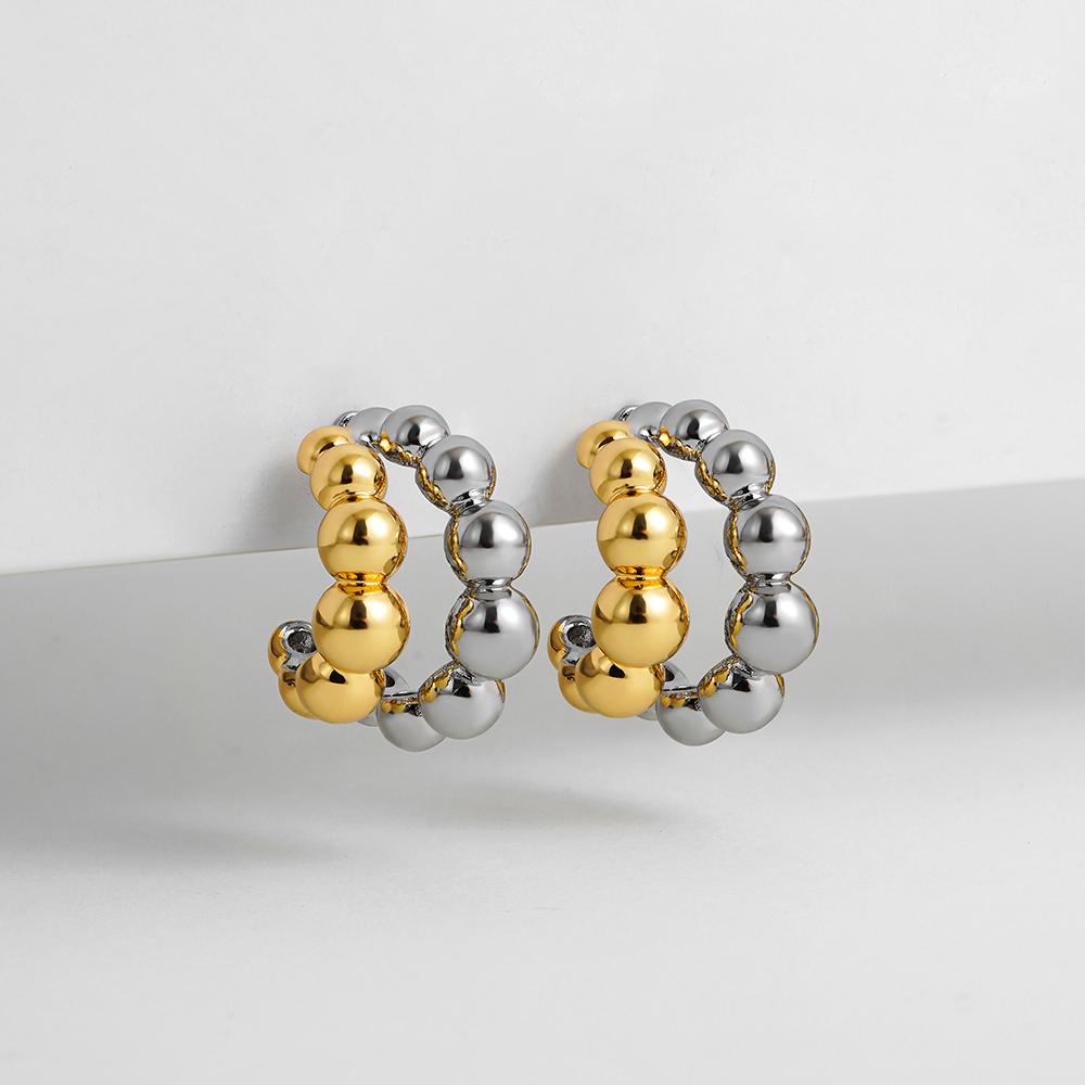 Personalized Double Layer Small Beads Ball C Shape Hoop Earrings for Women Gold Silver Color Stainless Steel Chic Jewelry Trendy