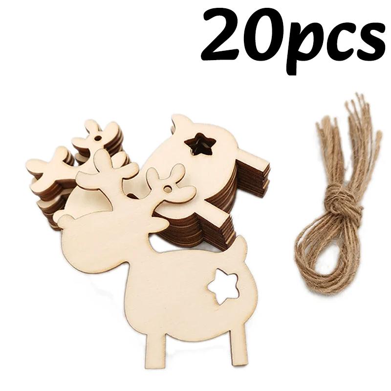 10-30PC Christmas Tree Shaped Wooden Pendant Creative Christmas Elk Wooden Ornaments New Year Party Festival Navidad Decor Gift