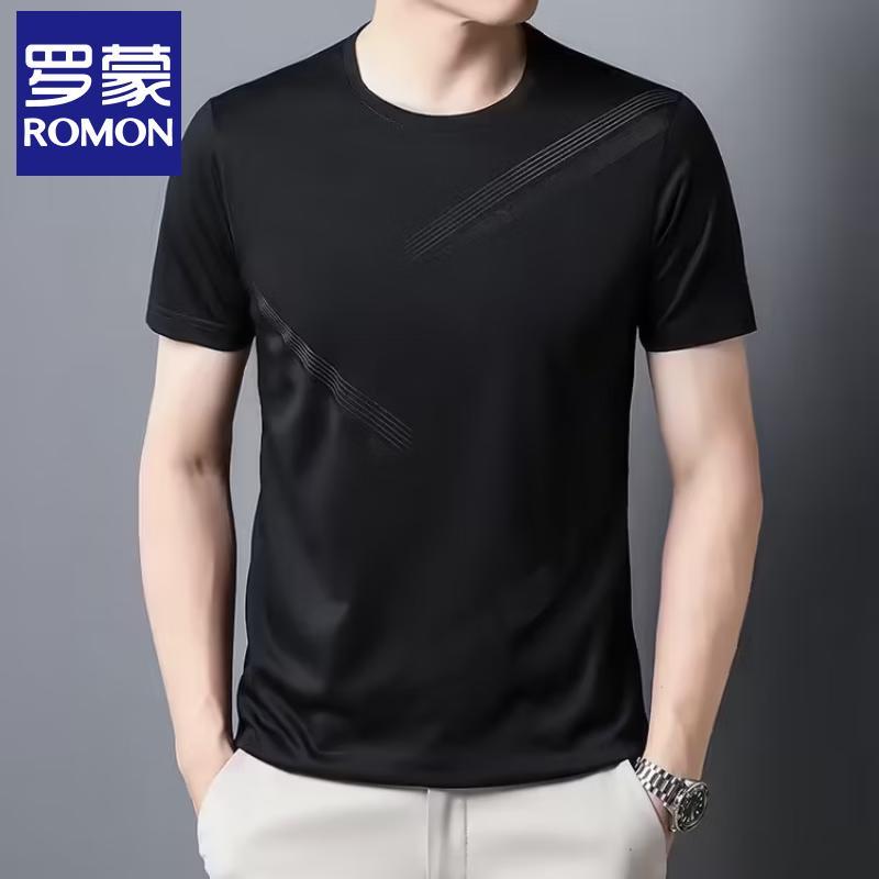 

Romone Men s Ice Silk Striped Short Sleeve T-Shirt XXL