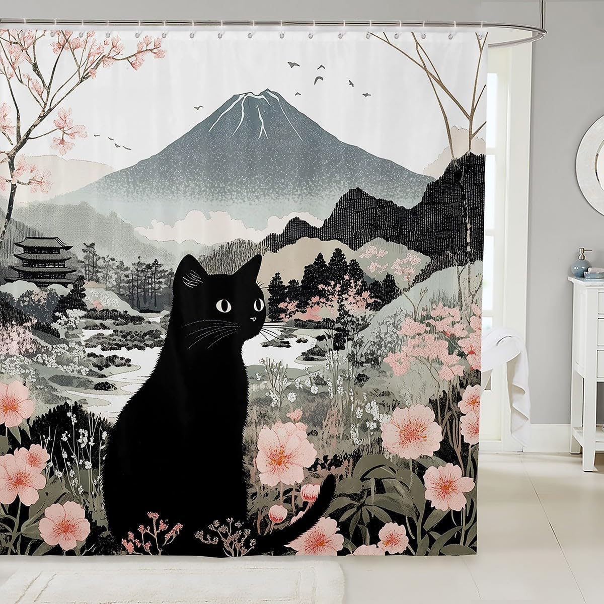 

Cat Band Shower Curtain 3D Cute Animal Drum Kit Guitar Bathroom Curtain For Kids Teens Adults Musical Instrument Print Music W60H190(CM)-1 Pcs