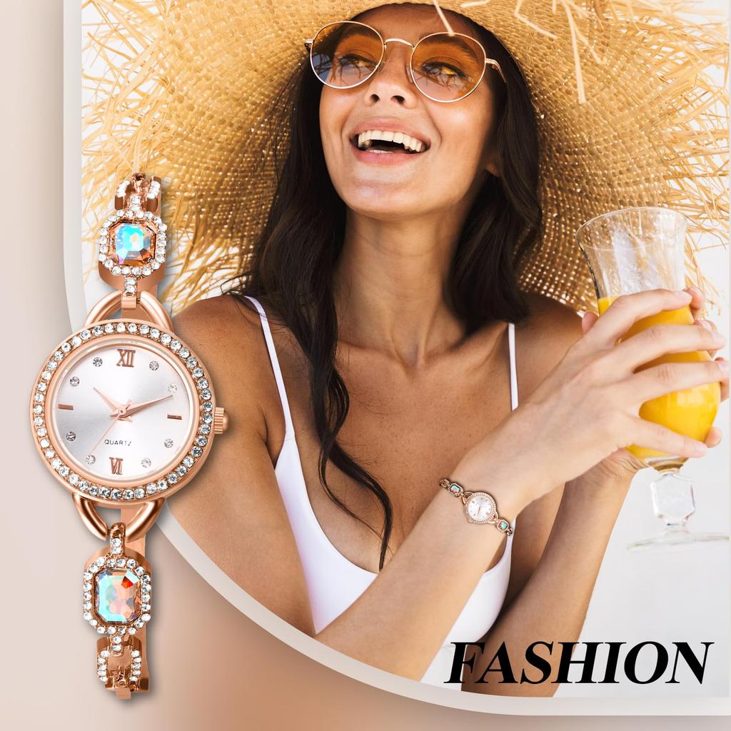 Süßes Kettchenarmband Funkelnde Römische Analoge Stilvolle Quarz-Modeuhr in Gold oder Silber Ein Perfektes Geschenk für oder Tag Damenuhr Diamant, Ziffern,