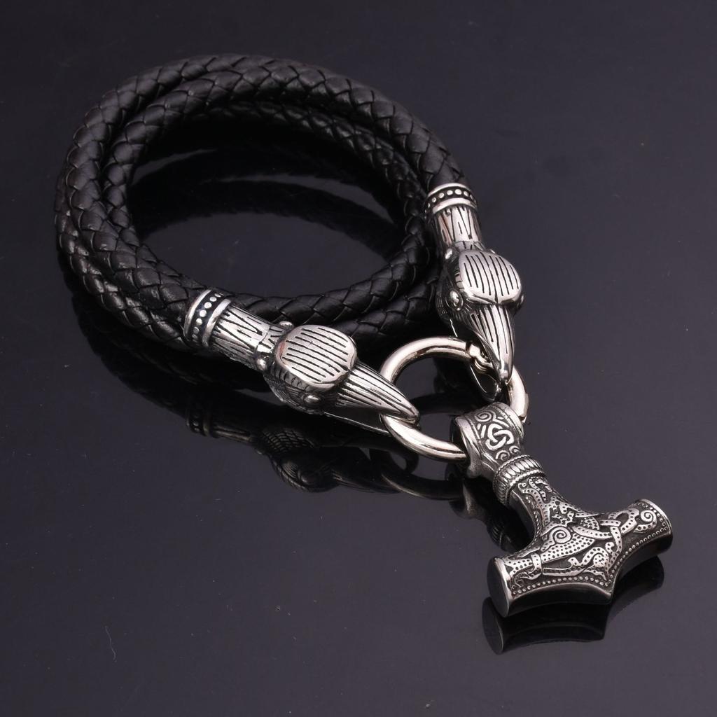Nordic Viking Stainless Steel Odin Raven Thor 'S Hammer Pendant Necklace Men 'S Necklace