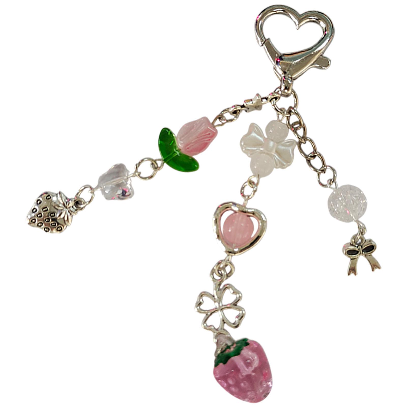 

Цепочка для телефона Брелок с бисерной звездой Клубничная подвеска Многофункциональный шарм для сумки Идеальный подарок для женщин и девушек 3