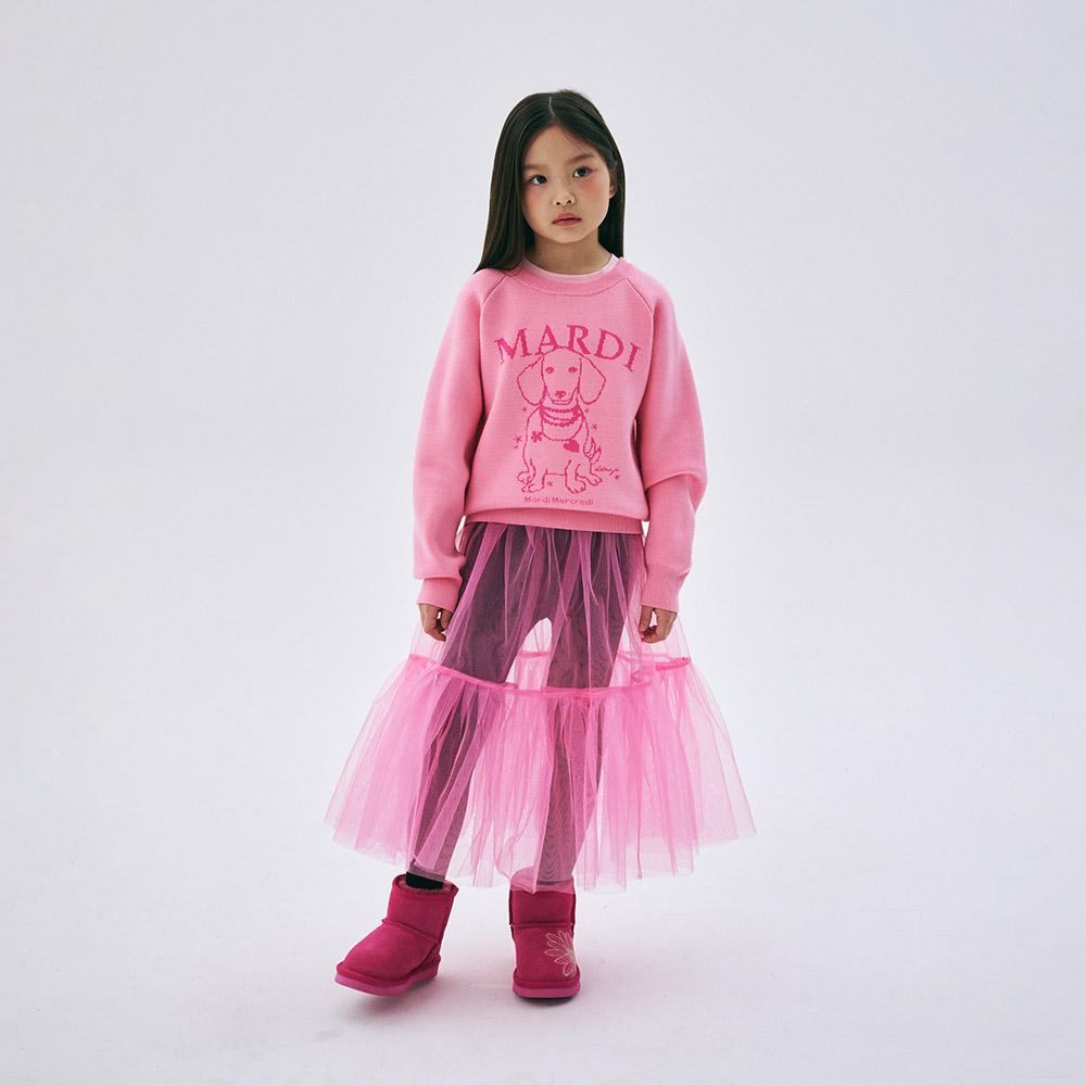 [mardimercredi] KIDS JACQUARD KNIT PEARL NECKLACE SWING THE TAIL DDANJI_PINK FUCHSIA