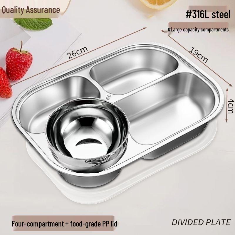 316 Stainless Steel Kids' Compartment Meal Tray for Kindergarten & Home Use