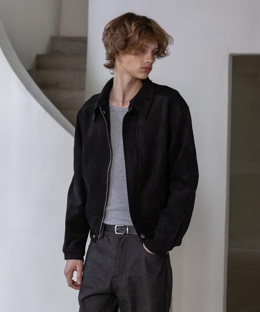Decoroso Suede Zip-Up Blouson Jacket [Black]