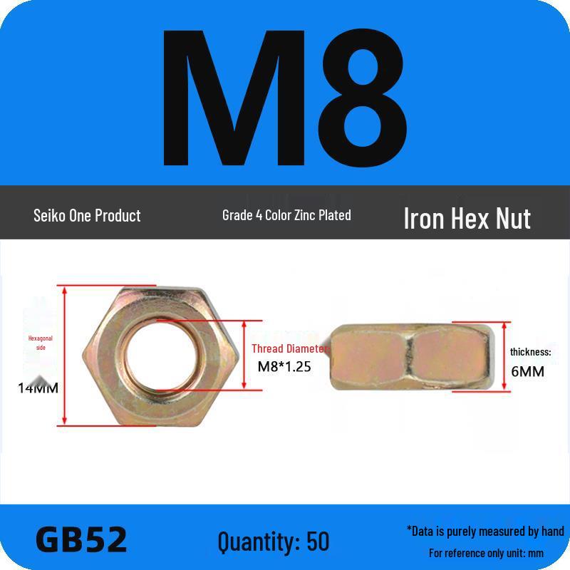 Black Galvanized Nickel-Plated Iron Hex Nut Screw Cap, GB Grades 4.8/8.8/12.9, Sizes M4/M5/M6/M8